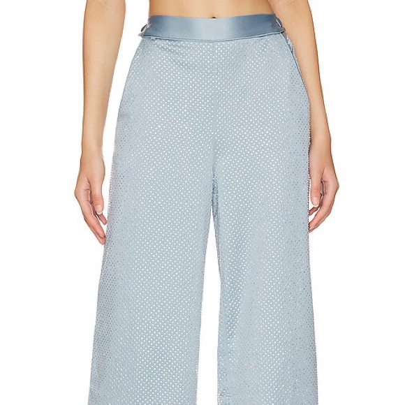 Fleur Du Mal Pale Blue Silk Wide-Leg Rhinestones Pants